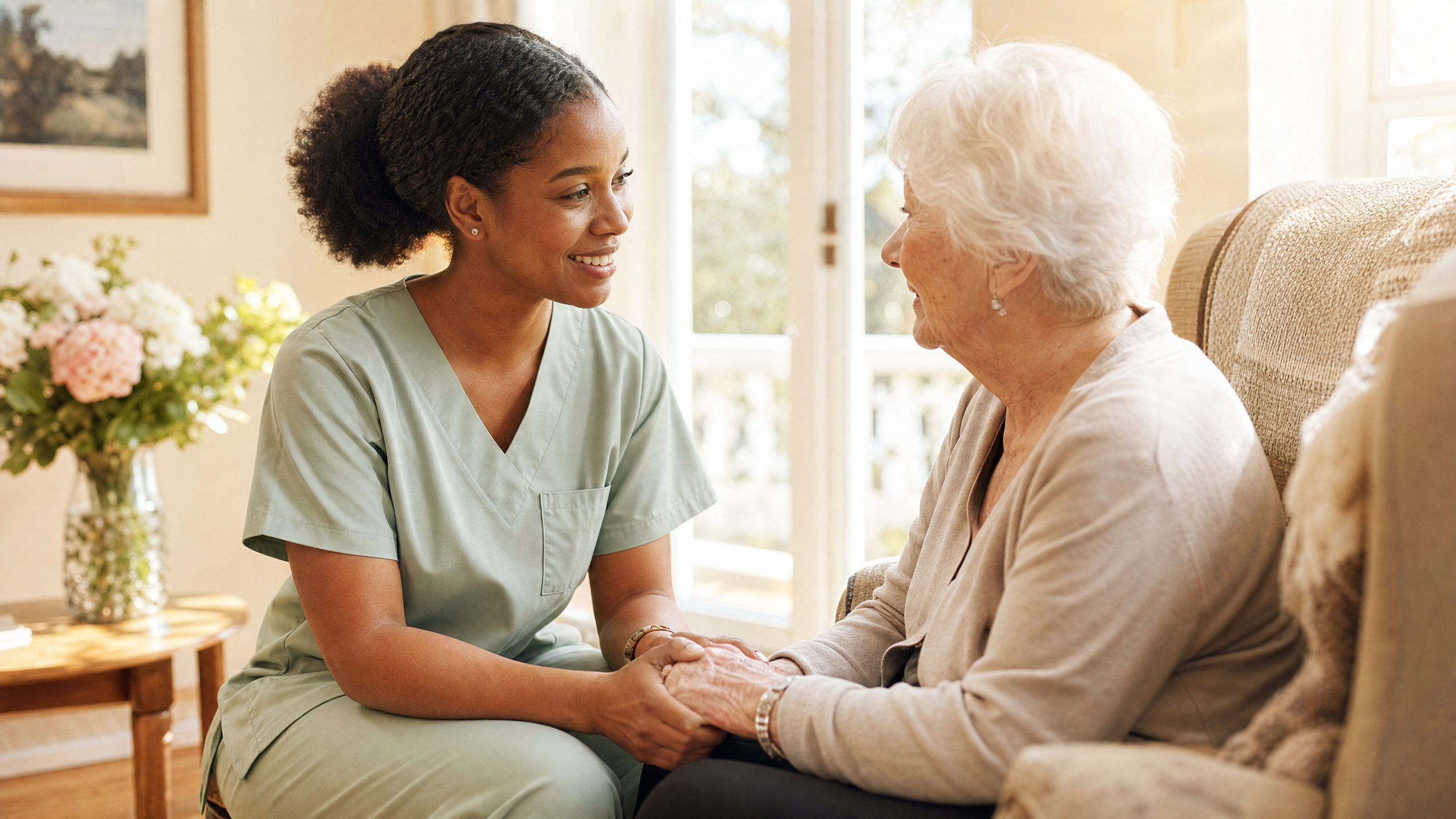 Compassionate caregiver with elderly patient